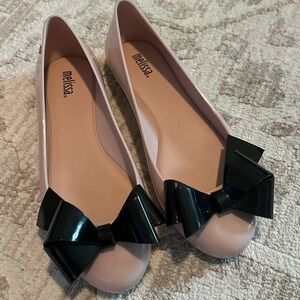 Melissa Women's Pink and Black Bow Flats